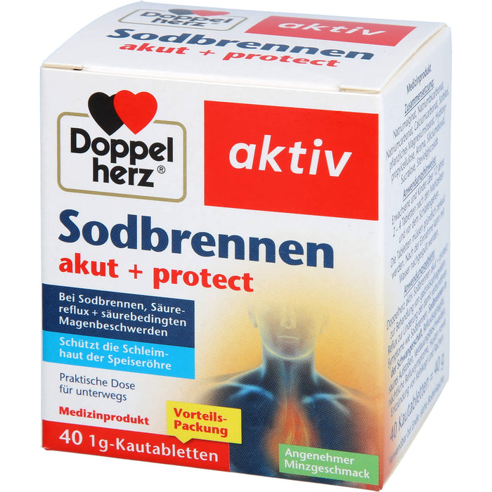 Doppelherz aktiv Sodbrennen akut + protect Kautabletten bei Sodbrennen, Säurereflux und säurebedingten Magenbeschwerden, 40 St. Tabletten