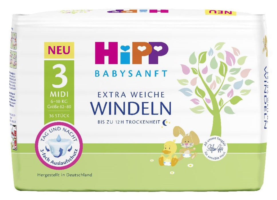 Hipp Babysanft midi Größe 3 extra weiche Windeln, 36.0 St. Windeln