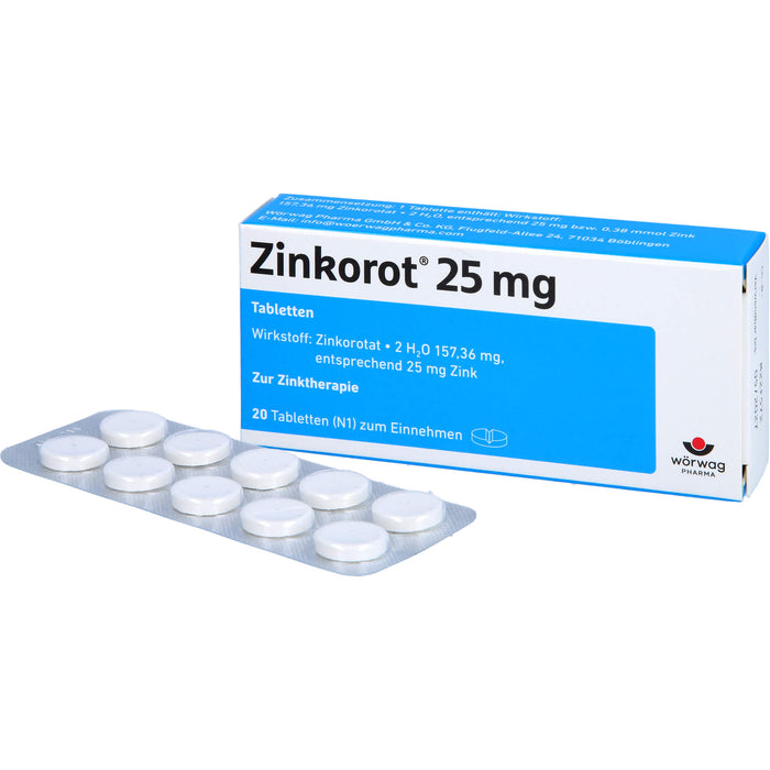 Zinkorot 25 mg Tabletten zur Zinktherapie, 20 St. Tabletten