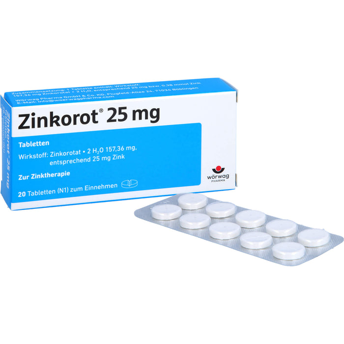 Zinkorot 25 mg Tabletten zur Zinktherapie, 20 St. Tabletten