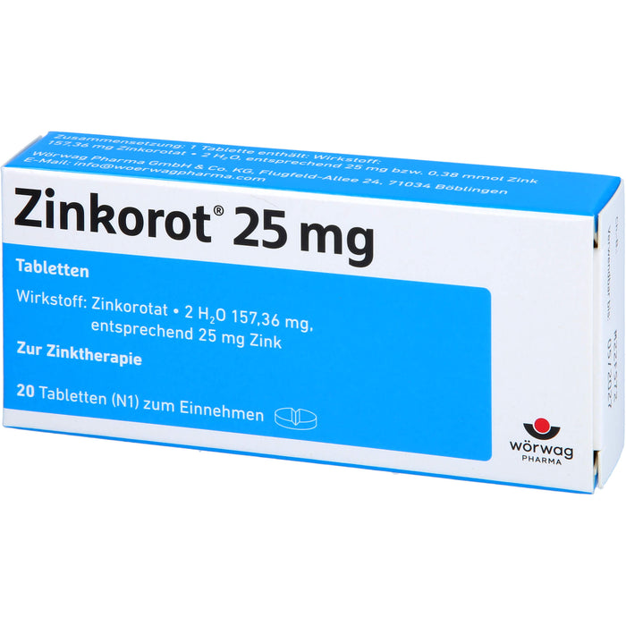Zinkorot 25 mg Tabletten zur Zinktherapie, 20 St. Tabletten