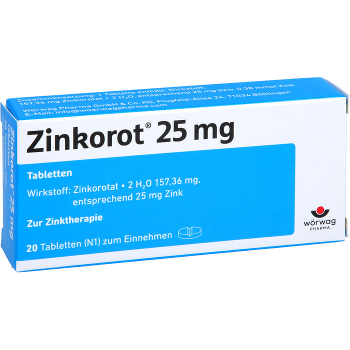 Zinkorot 25 mg Tabletten zur Zinktherapie, 20 St. Tabletten