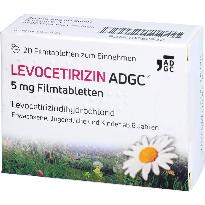 Levocetirizin ADGC 5 mg Filmtabletten bei allergischem Schnupfen und Nesselsucht, 20 St. Tabletten