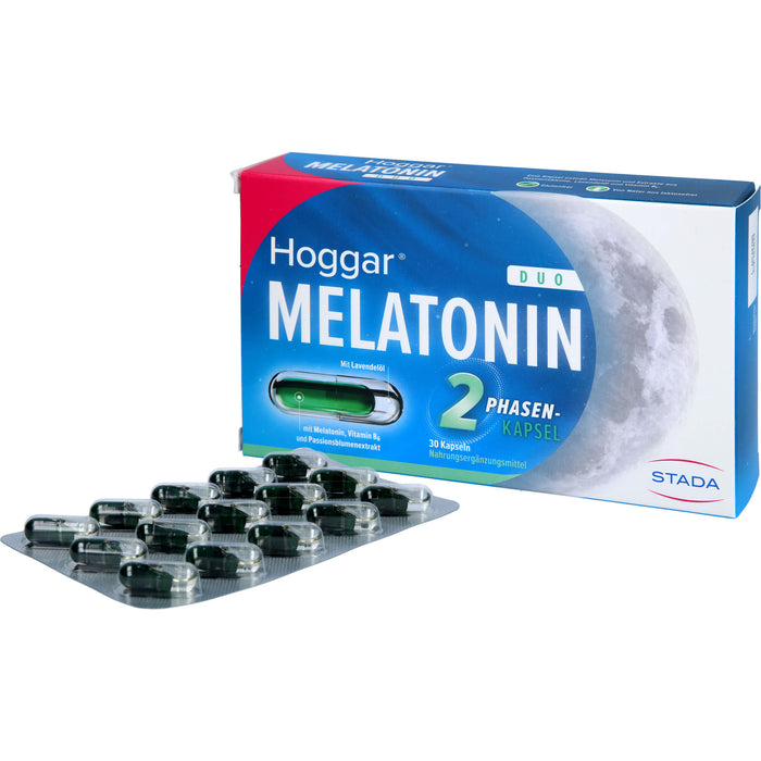 Hoggar Melatonin Duo Kapseln trägt dazu bei, die Einschlafzeit zu verkürzen, 30 St. Kapseln