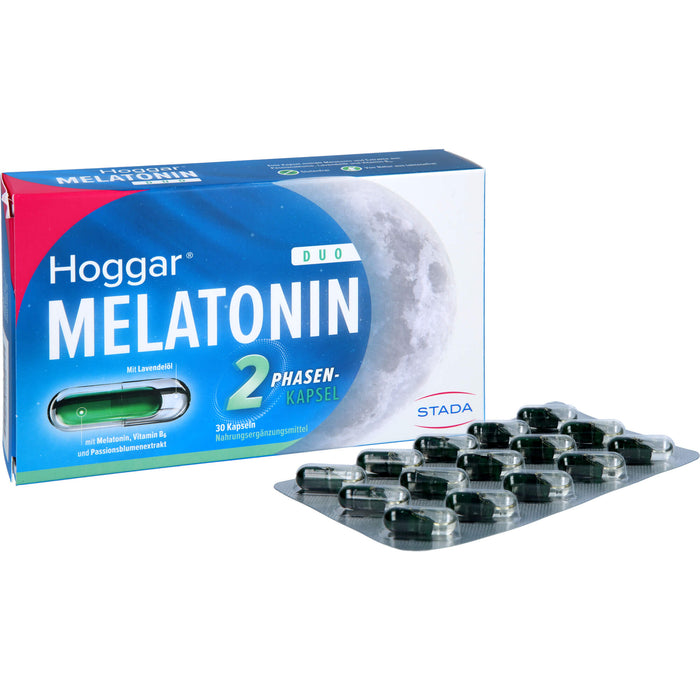 Hoggar Melatonin Duo Kapseln trägt dazu bei, die Einschlafzeit zu verkürzen, 30 St. Kapseln