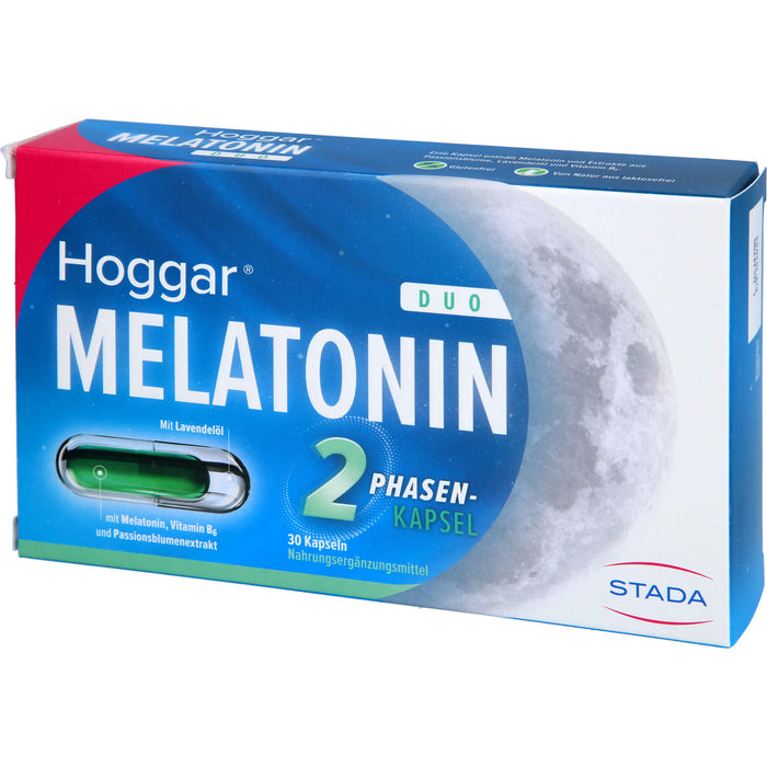 Hoggar Melatonin Duo Kapseln trägt dazu bei, die Einschlafzeit zu verkürzen, 30 St. Kapseln