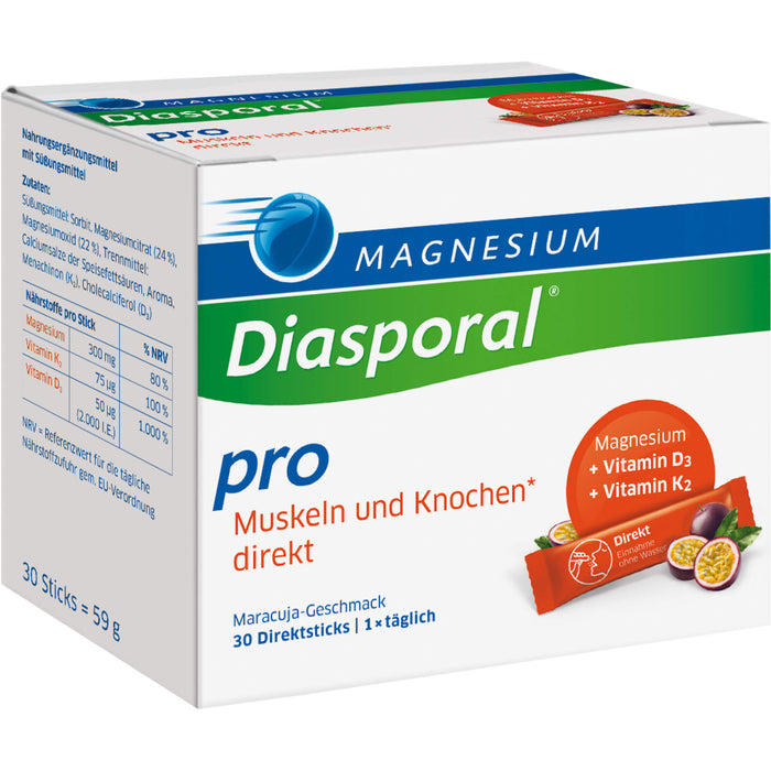 Magnesium-Diasporal Pro Direktgranulat für Muskeln und Knochen mit Maracuja-Geschmack, 30 St. Sticks