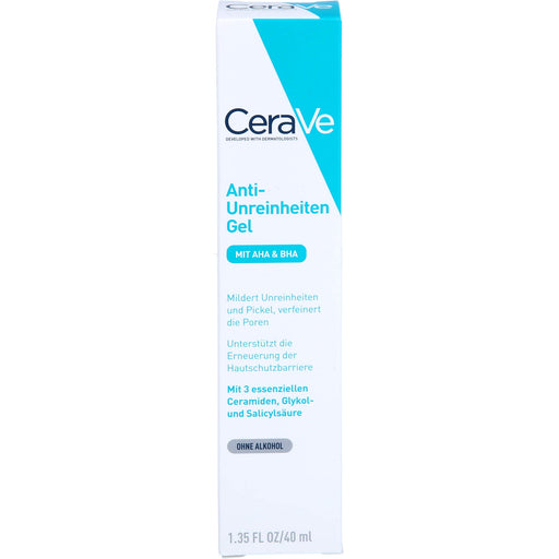 CeraVe Anti-Unreinheiten Gel mit AHA und BHA für unreine, zu Akne neigende Haut, 40 ml Gel