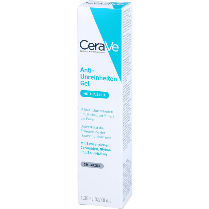 CeraVe Anti-Unreinheiten Gel mit AHA und BHA für unreine, zu Akne neigende Haut, 40 ml Gel