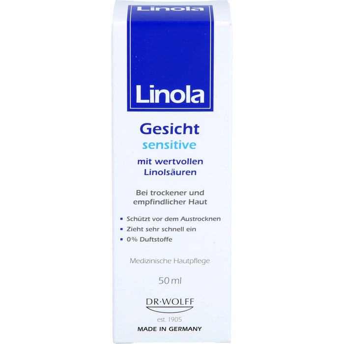 Linola Gesicht Sensitive Gesichtscreme für trockene und empfindliche Haut, 50 ml Creme