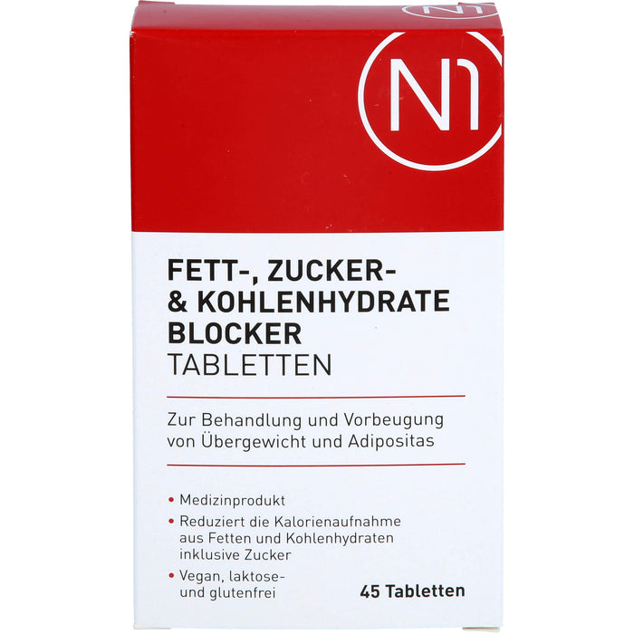 N1 Fett- Zucker- & Kohlenhydrate Blocker Tabletten zur Behandlung und Vorbeugung von Übergewicht und Adipositas, 45 St. Tabletten