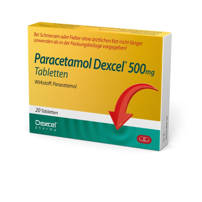 Paracetamol Dexcel 500 mg Tabletten bei Schmerzen und Fieber, 20 St. Tabletten