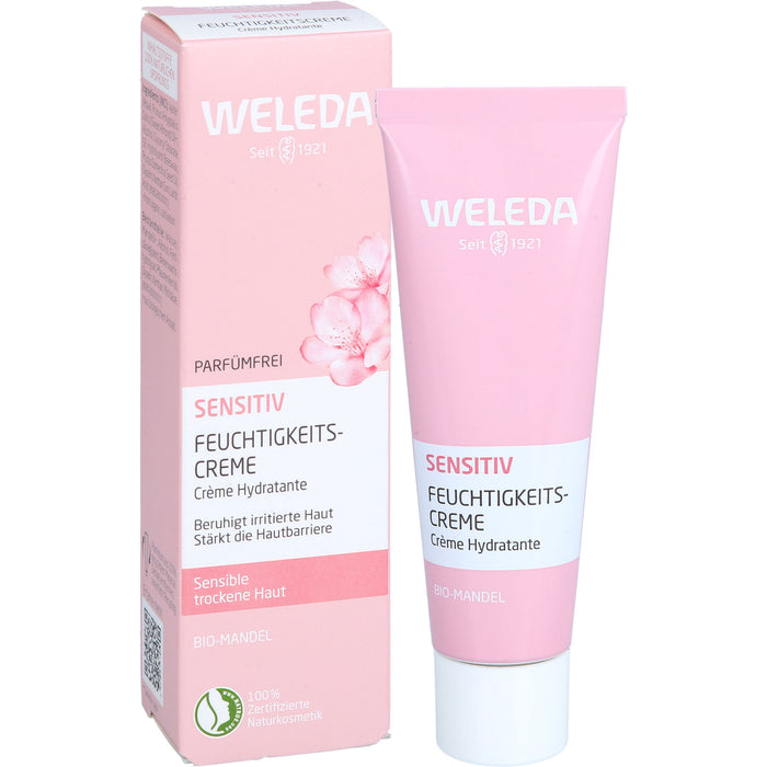 WELEDA sensitiv Feuchtigkeitscreme parfümfrei mit Bio-Mandelöl für sensible, trockene Haut, 30 ml Creme