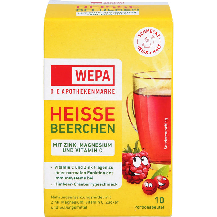 WEPA Heisse Beerchen mit Zink, Magnesium und Vitamin C Pulver mit Himbeer-Cranberrygeschmack, 10 St. Beutel