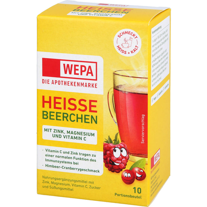 WEPA Heisse Beerchen mit Zink, Magnesium und Vitamin C Pulver mit Himbeer-Cranberrygeschmack, 10 St. Beutel