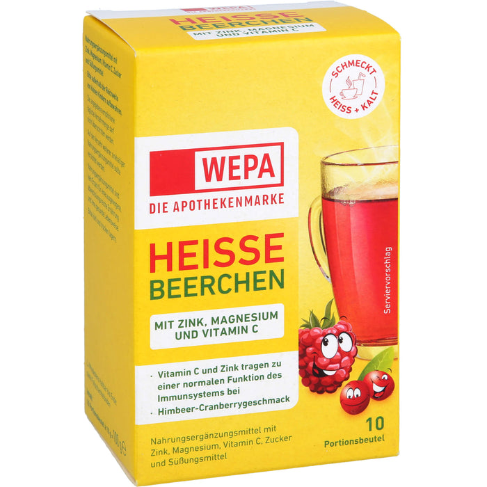 WEPA Heisse Beerchen mit Zink, Magnesium und Vitamin C Pulver mit Himbeer-Cranberrygeschmack, 10 St. Beutel