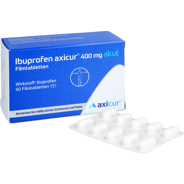 Ibuprofen axicur 400 mg akut Filmtabletten bei Schmerzen und Fieber, 50 St. Tabletten