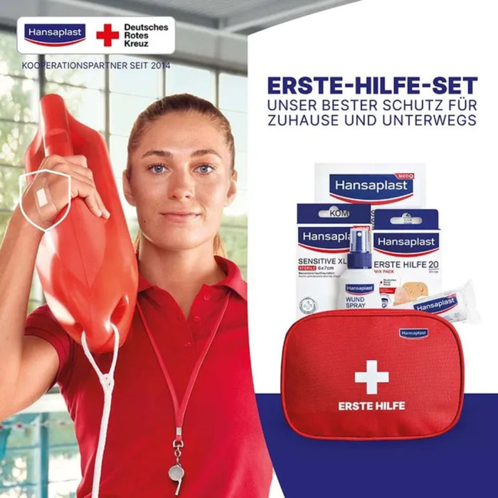 Hansaplast Erste-Hilfe-Set mit Wundspray, Pflastern, Binden und Kompressen, 1 St. Set