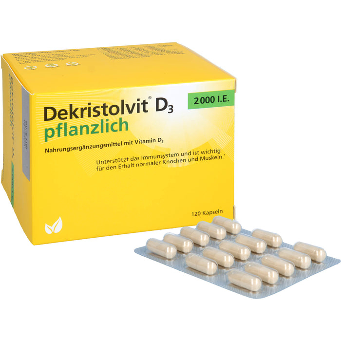 Dekristolvit D3 2000 I.E pflanzliche Kapseln unterstützt das Immunsystem und  den Erhalt normaler Knochen und Muskeln, 120 St. Kapseln