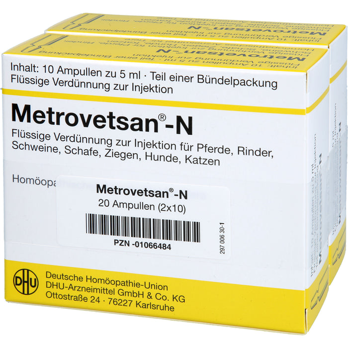 DHU Metrovetsan-N flüssige Verdünnung zur Injektion für Pferde, Rinder, Schweine, Schafe, Ziegen, Katzen und Hunde, 20 St. Ampullen