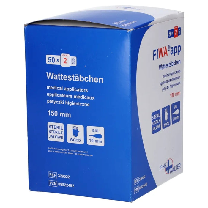 FIWA App Wattestäbchen steril großer Kopf 10 mm zum universellen Einsatz in allen medizinischen Bereichen, 100 St. Wattestäbchen
