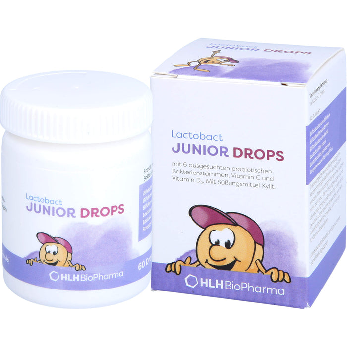 Lactobact Junior Drops mit 6 biologisch aktiven Bakterienstämmen, Vitamin C und Vitamin D3, 60 St. Tabletten