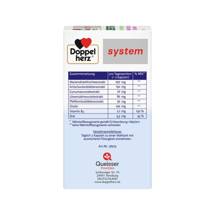 Doppelherz system Leber Extra Kapseln mit Mariendistel, Artischocke und Curcuma zur Unterstützung der Leberfunktion, 60 St. Kapseln