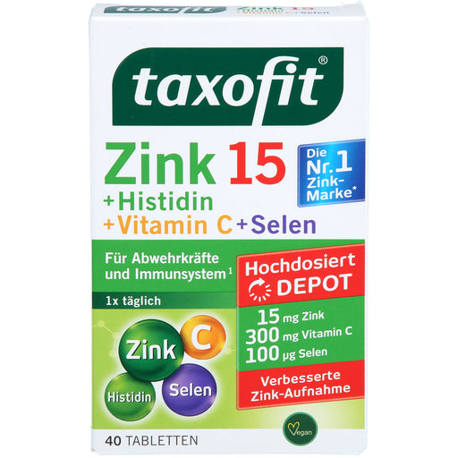 Taxofit Zink + Histidin + Vitamin C + Selen Depot Tabletten für Abwehrkräfte und Immunsystem, 40 St. Tabletten