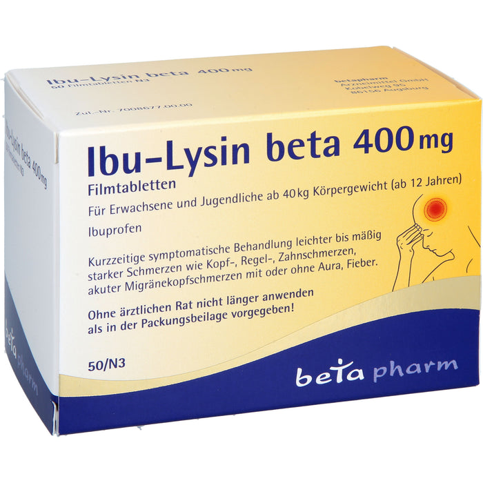 Ibu-Lysin beta 400 mg Filmtabletten bei Schmerzen und Fieber, 50 St. Tabletten
