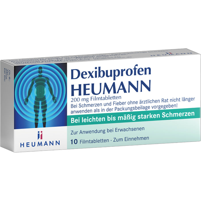 HEUMANN Dexibuprofen 200 mg Filmtabletten bei leichten bis mäßig starken Schmerzen, 10 St. Tabletten