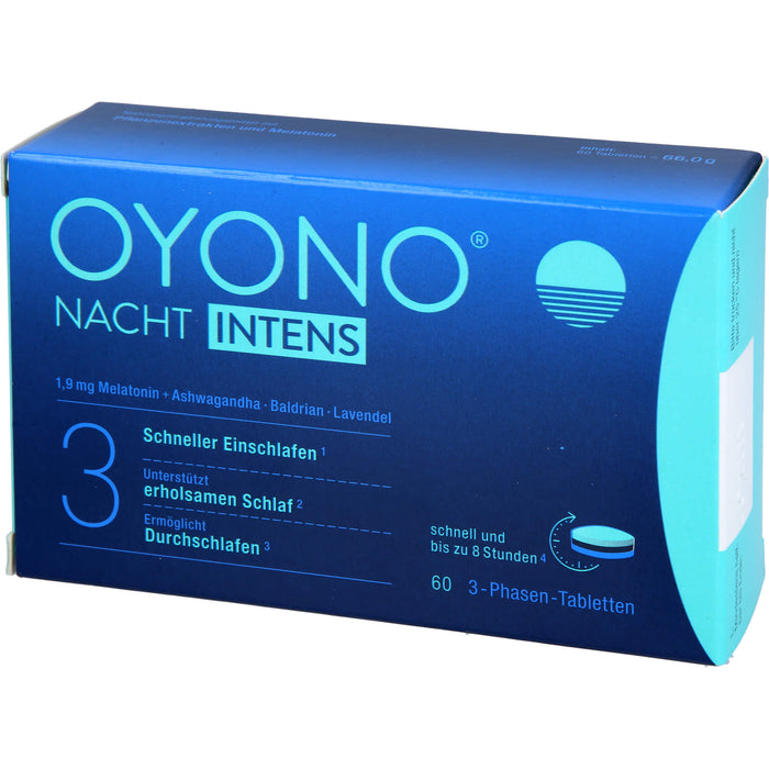 OYONO Nacht Intens 3-Phasen-Tabletten mit 1,9 mg Melatonin, Ashwagandha, Baldrian und Lavendel, 60 St. Tabletten