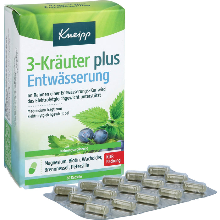 Kneipp 3-Kräuter plus Entwässerung Kapseln im Rahmen einer Entwässerungs-Kur, 60 St. Kapseln
