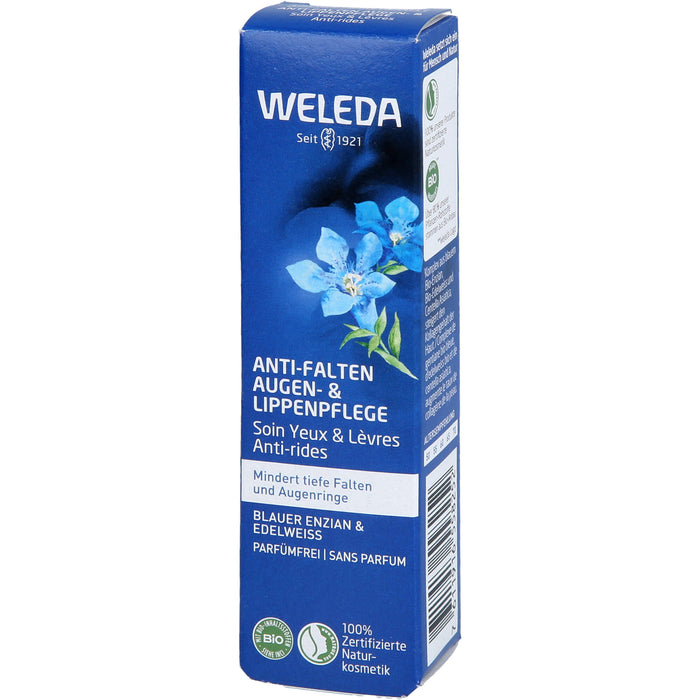 WELEDA Anti-Falten Augen- & Lippenpflege Blauer Enzian & Edelweiss mindert tiefe Falten & Augenringe, 10 ml Creme