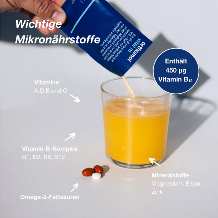 Orthomol Vital m für Männer - bei Müdigkeit - mit B-Vitaminen und Omega-3-Fettsäuren - Orangen-Geschmack - Granulat/Tabletten/Kapseln, 15 St. Tagesportionen
