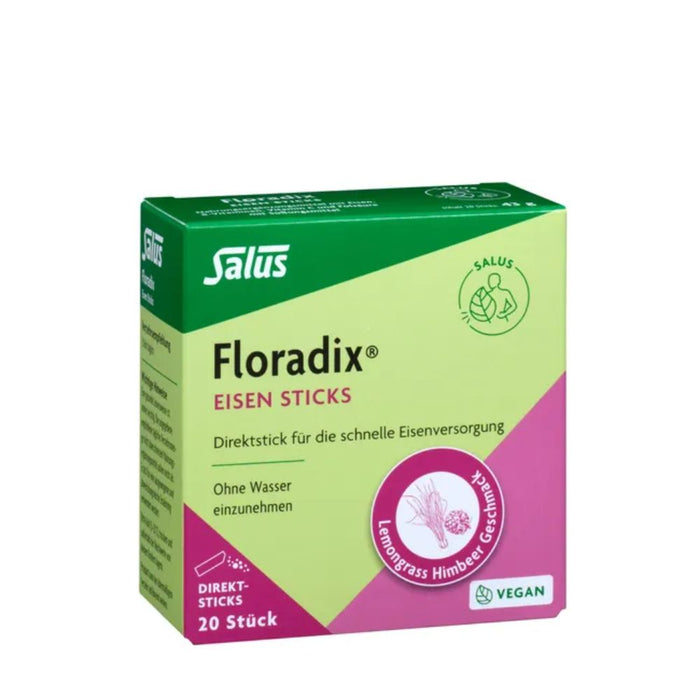 Floradix Eisen Sticks für die schnelle Eisenversorgung mit Lemongrass Himbeer Geschmack, 20 St. Sticks