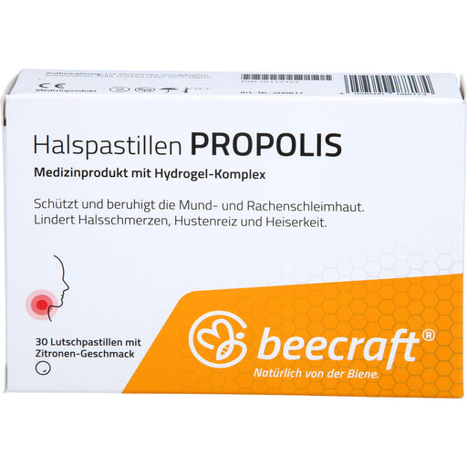 Beecraft Halspastillen Propolis schützt und beruhigt die Mund- und Rachenschleimhaut, 30 St. Pastillen