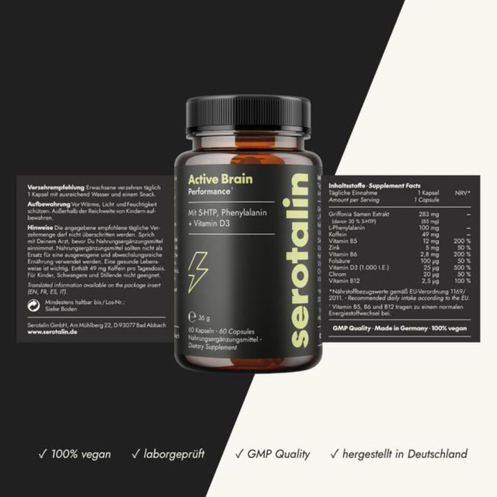 Serotalin Active Brain Performance Kapseln für Energie und Nervensystem, 60 St. Kapseln