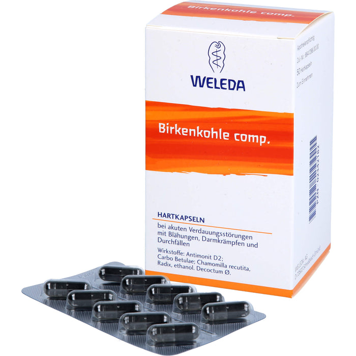 WELEDA Birkenkohle comp. Hartkapseln bei akuten Verdauungsstörungen mit Blähungen, Verdauungskrämpfen und Durchfällen, 50 St. Kapseln