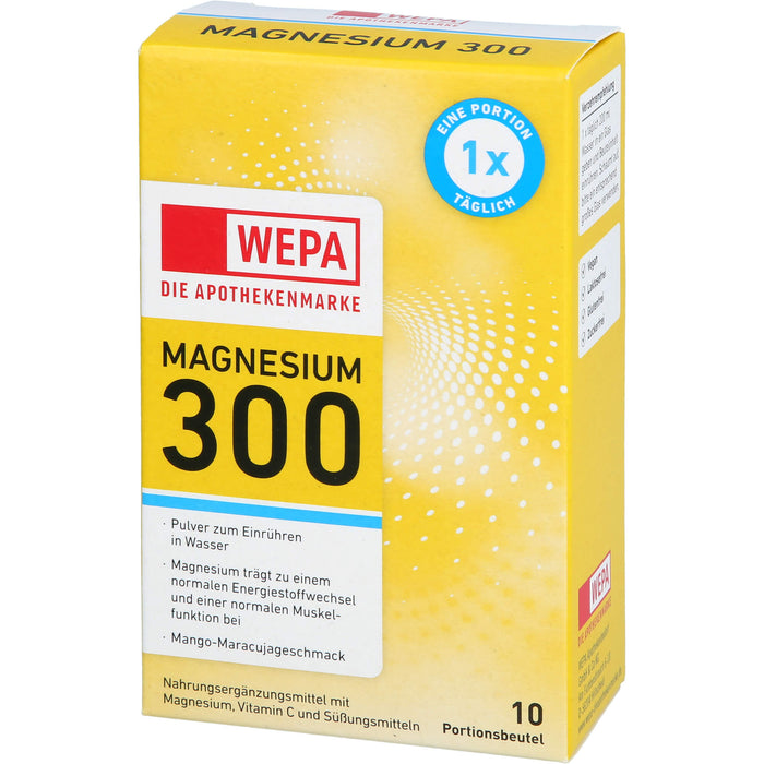 WEPA Magnesium 300 und Vitamin C Pulver zuckerfrei mit Mango-Maracujageschmack, 10 St. Beutel