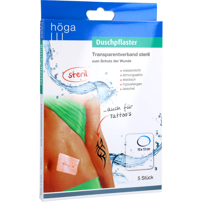 Höga Duschpflaster steriler Transparentverband 10 cm x 12 cm, 5 St. Pflaster