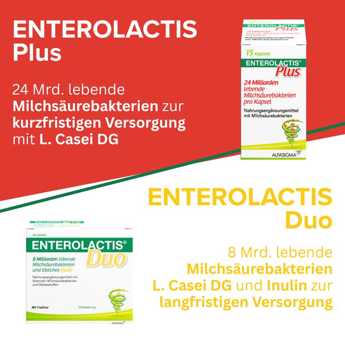 Enterolactis Duo - natürliche Versorgung der Darmflora und des Darmmikrobioms mit L. Casei DG & Inulin - laktosefrei & glutenfrei, 15 St. Kapseln
