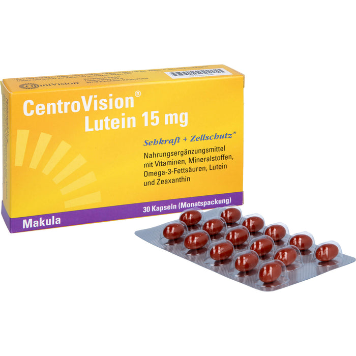 CentroVision Lutein 15 mg Kapseln für Sehkraft und Zellschutz, 30 St. Kapseln