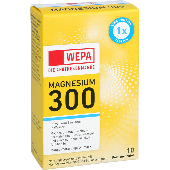 WEPA Magnesium 300 und Vitamin C Pulver zuckerfrei mit Mango-Maracujageschmack, 10 St. Beutel