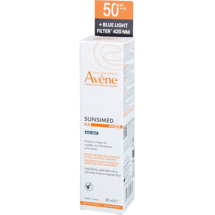 Avène Sunsimed LSF 50+ Eau Thermale KA Sonnenschutz für empfindliche, gefährdete und zu aktinischer Keratose neigende Haut, 80 ml Lösung