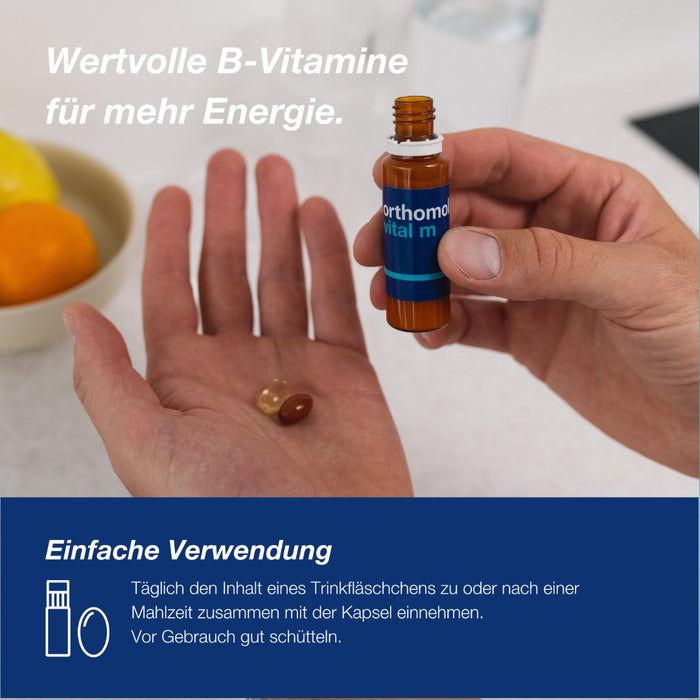Orthomol Vital m für Männer - bei Müdigkeit - mit B-Vitaminen, Omega-3-Fettsäuren und Magnesium - Orangen-Geschmack - Trinkampullen/Kapseln, 7 St. Tagesportionen