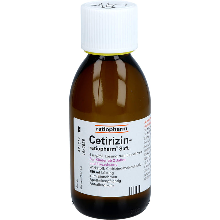 Cetirizin-ratiopharm Saft Antiallergikum, 150 ml Solution