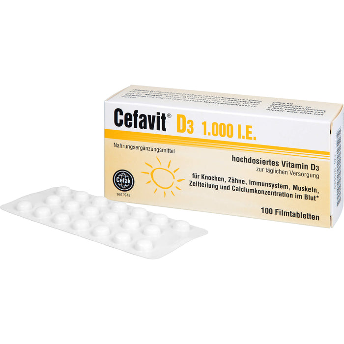 Cefavit D3 1,000 I.E. Tabletten für Knochen, Zähne, Immunsystem, Muskeln und Calciumkonzentration im Blut, 100 St. Tabletten