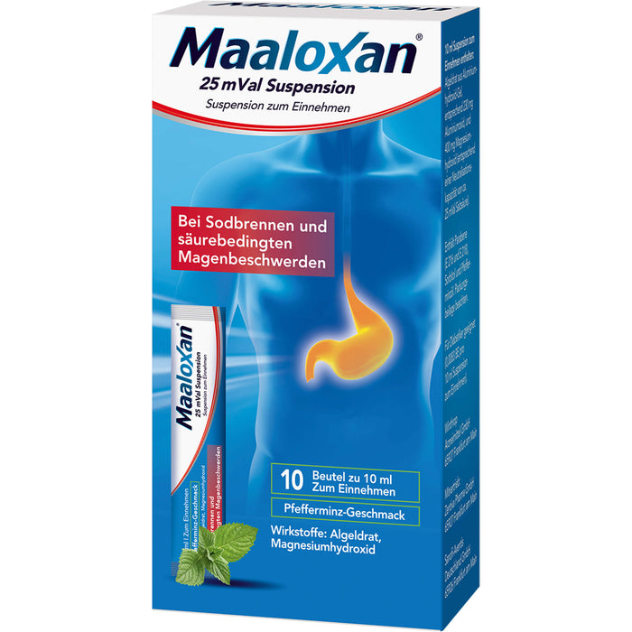 Maaloxan 25 mVal Suspension bei Sodbrennen  Pfefferminz-Geschmack, 10 St. Lösung