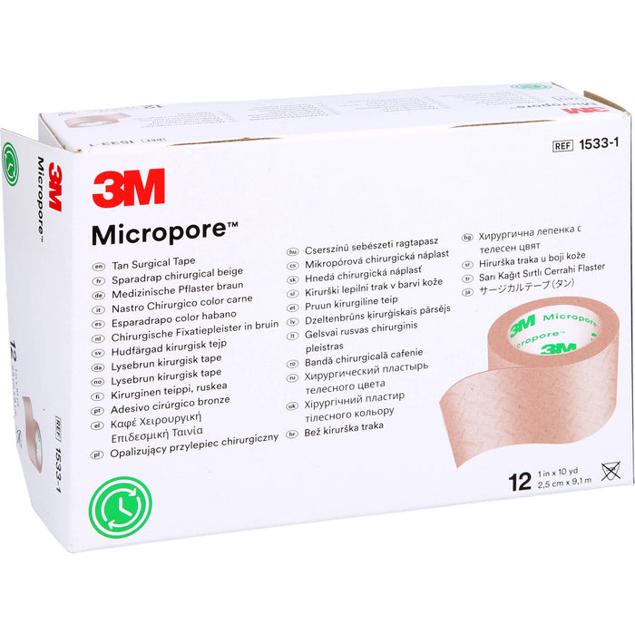 3M Micropore hypoallergenes Vliespflaster 2,5 cm x 9,1 m hautfarben, 12 St. Pflaster