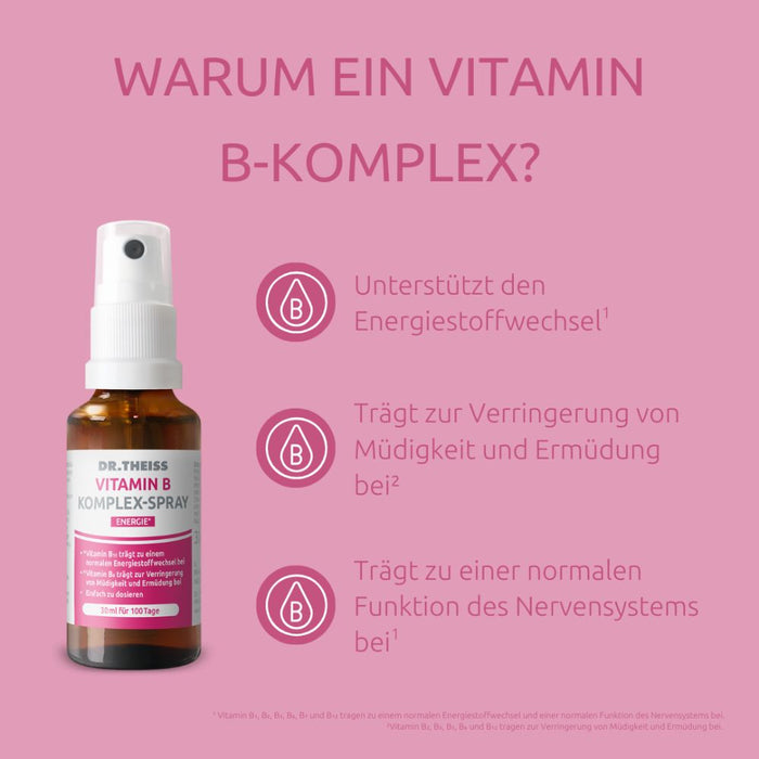Dr. Theiss Vitamin B Komplex-Spray für eine normale Funktion des Nervensystems und zur Verringerung von Müdigkeit, 30 ml Lösung